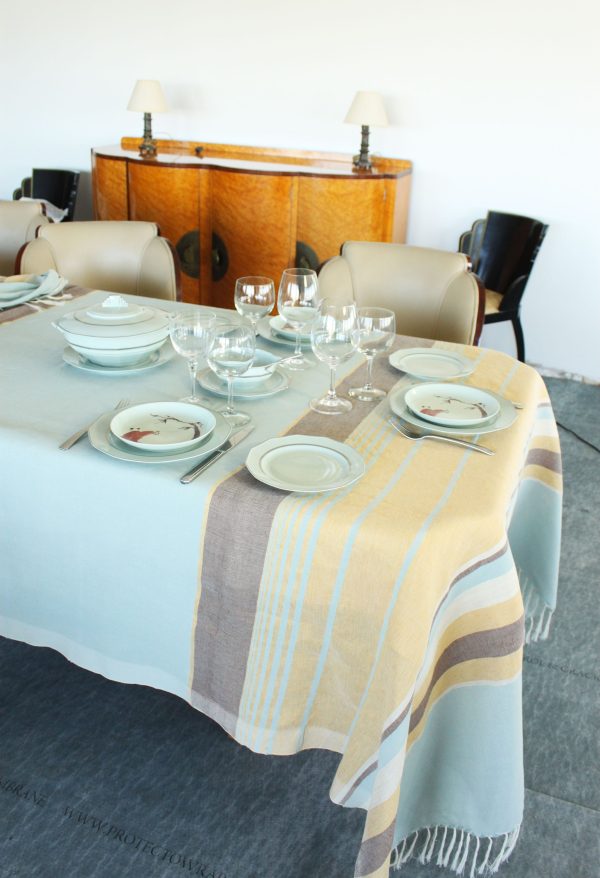 Set of Tablecloth with Multi Stripes and its 12 napkins