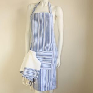 Set of Apron and its matching tea towel Bicolor Thin Stripes