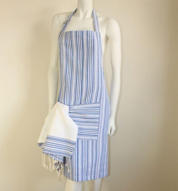 Set of Apron and its matching tea towel Bicolor Thin Stripes