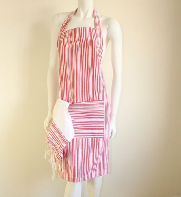 Set of Apron and its matching tea towel Bicolor Thin Stripes