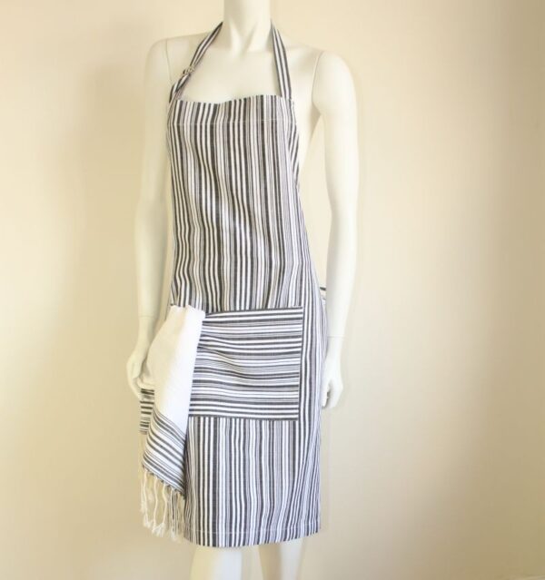 Set of Apron and its matching tea towel Bicolor Thin Stripes