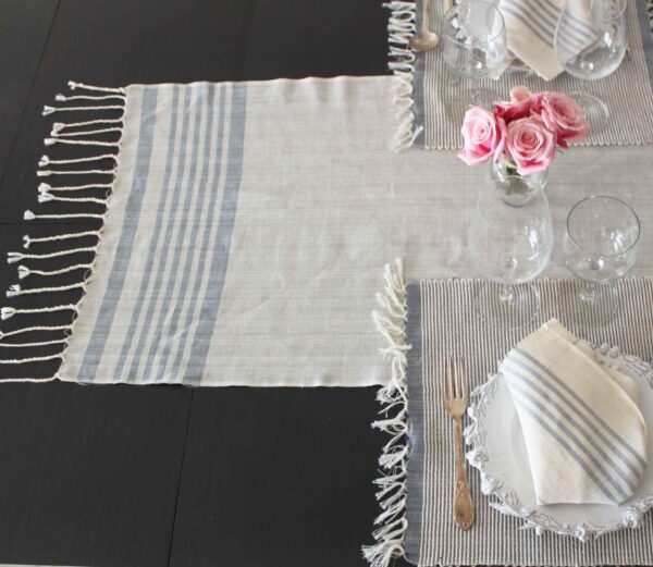 Set of 4 placemats Bicolor Thin Stripes Linen and Cotton