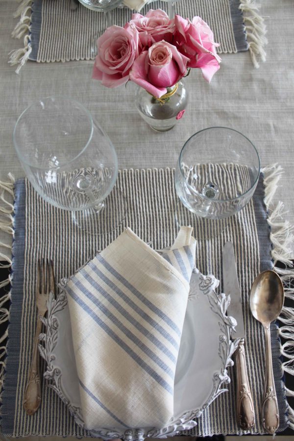 Set of 4 napkins Bicolor Thin Stripes Linen and Cotton