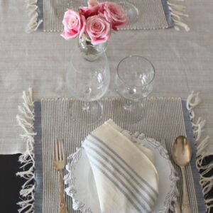 Set of 4 placemats Bicolor Thin Stripes Linen and Cotton