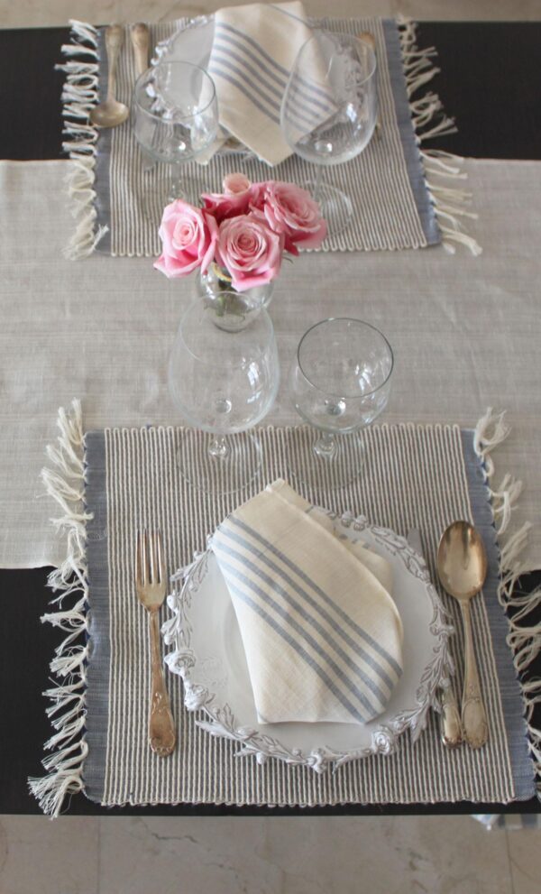 Set of 4 placemats Bicolor Thin Stripes Linen and Cotton