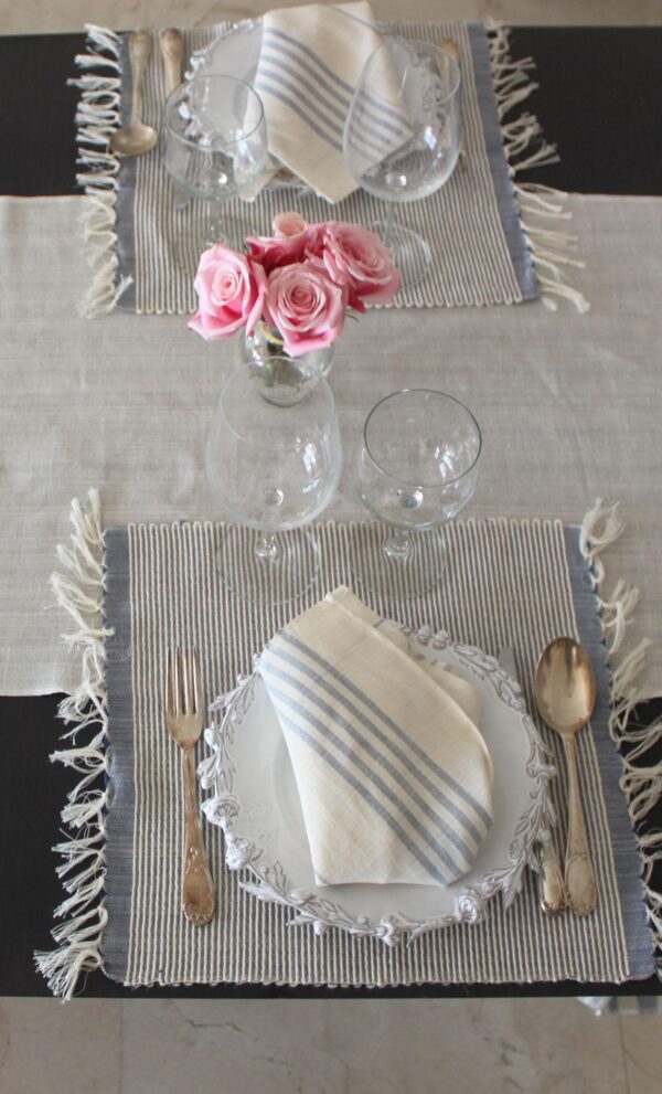 Set of 4 placemats Bicolor Thin Stripes Linen and Cotton