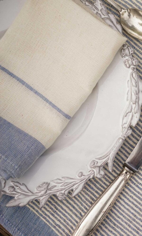 Set of 4 napkins Bicolor Wide Borders Stripes Linen and Cotton