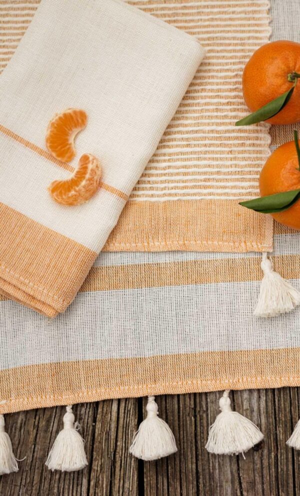 Set of 4 napkins Bicolor Wide Borders Stripes Linen and Cotton