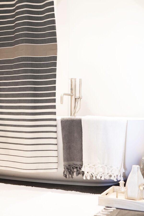 Fouta Shower Curtain Tricolor Thin Stipes