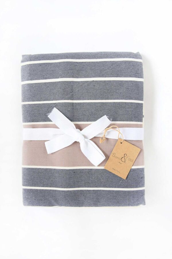 Fouta Shower Curtain Tricolor Thin Stipes