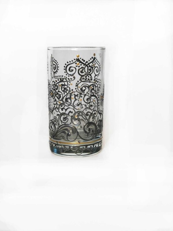 Set of 6 Hand Painted Tea Glasses Arabesque Grey