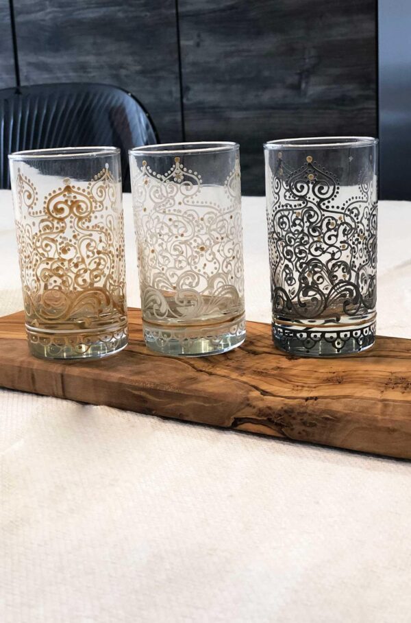 Set of 6 Hand Painted Tea Glasses Arabesque Gold