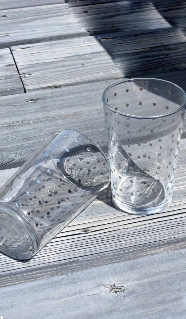 Set of 6 Painted Tea Glasses Polka Dots Silver