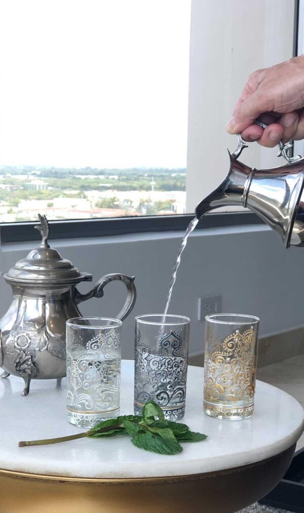 Set of 6 Hand Painted Tea Glasses Arabesque Grey