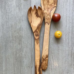 Olive Wood Narrow Salad Serving Set 11 1/2"