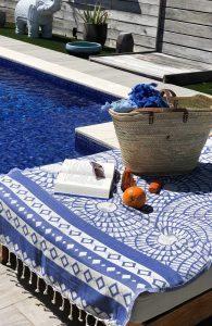 French Market Beach Basket With Leather Stripes