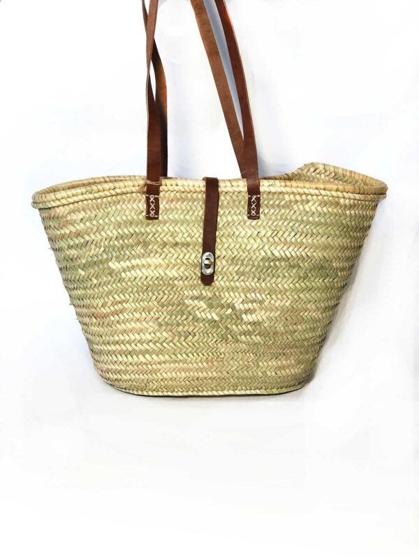 French Market Beach Basket With Leather Stripes