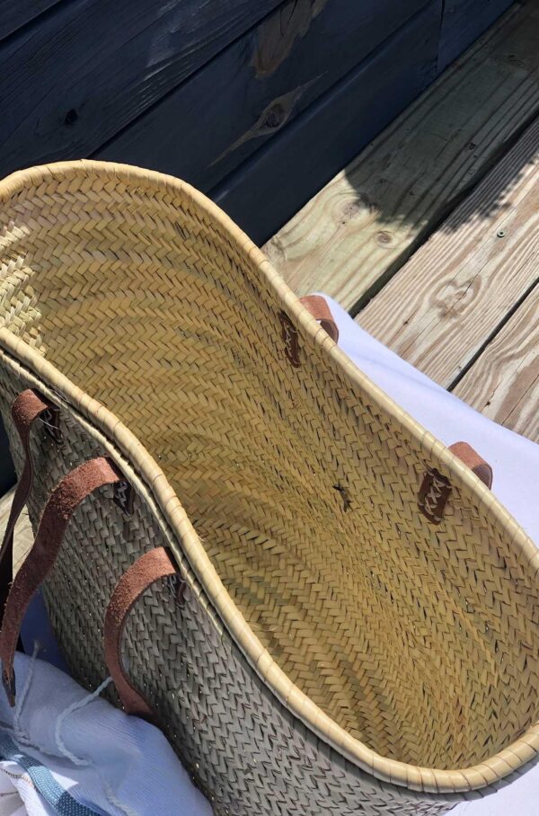 French Market Beach Basket With Leather Stripes