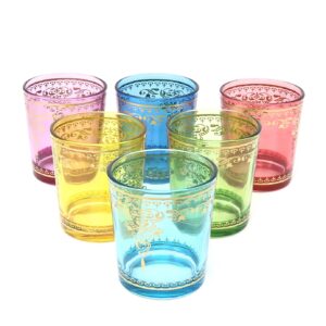 Set of 6 Moroccan Colored Tea Glasses Gold Flowers | Scents & Feel