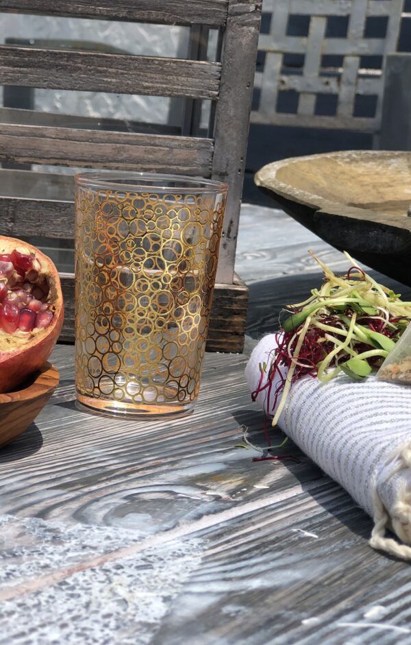 Set of 6 Tea Glasses Bubble Clear Gold