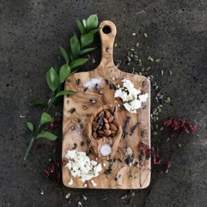 Olive Wood Triangular Cheese Board with Leather Strap - Scents & Feel