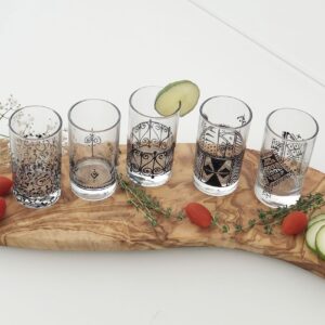 Set of 6 Hand Painted Tea Glasses Black Design