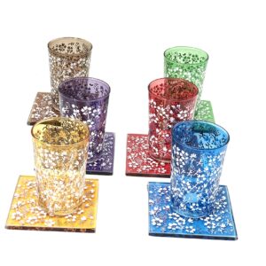 Set of 6 Glass Coasters Eden Flower Color Silver