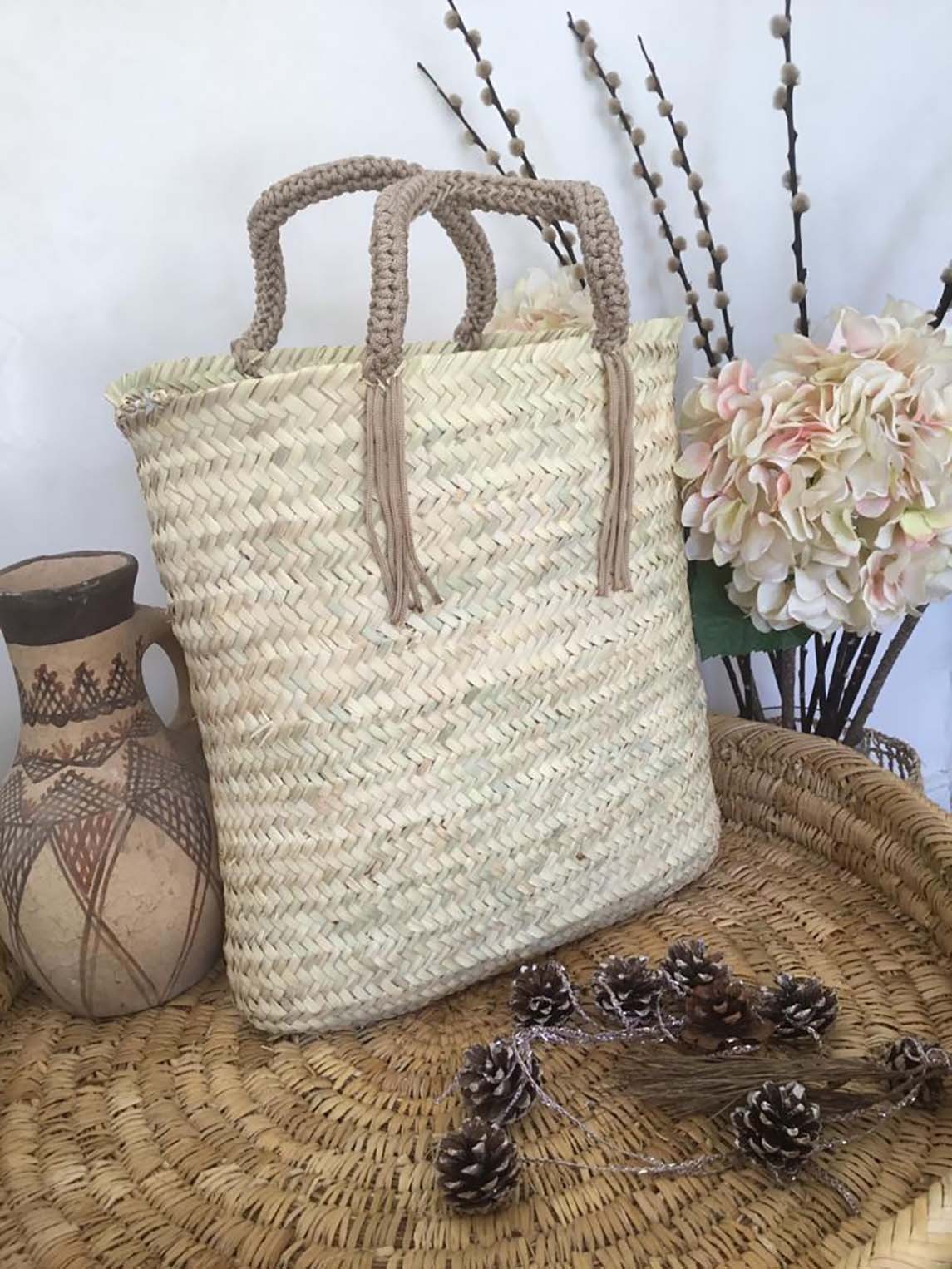 Large Oval Straw Beach Basket Bicolor - Scents & Feel