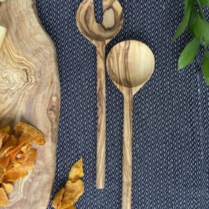 Olive Wood  Demi Lune Salad Serving Set 12"