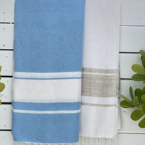 Throw Bicolor Stripes Sidi Bou Said Bamboo and Cotton