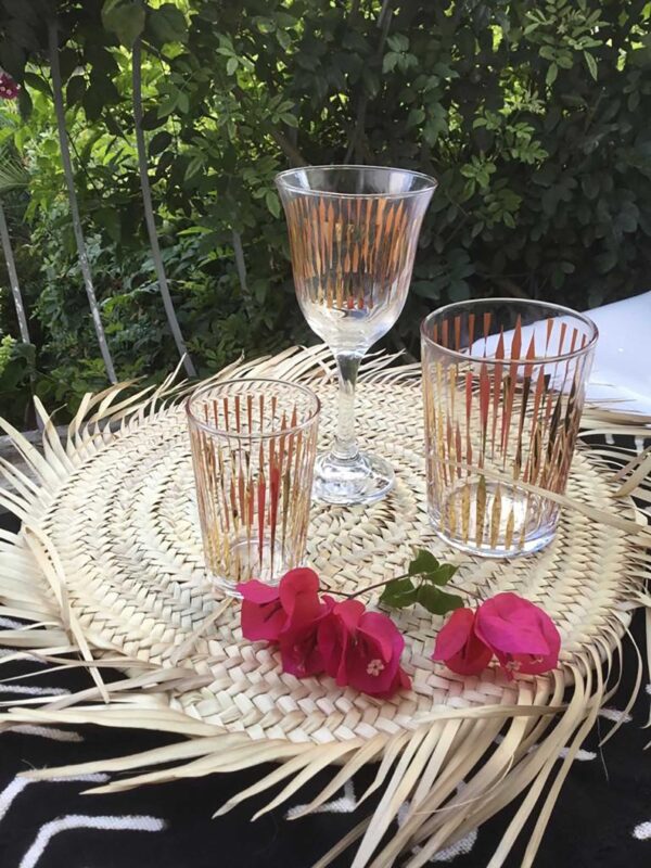 Set of 6 Moroccan Wine Glasses Clear Circle Gold | Scents & Feel
