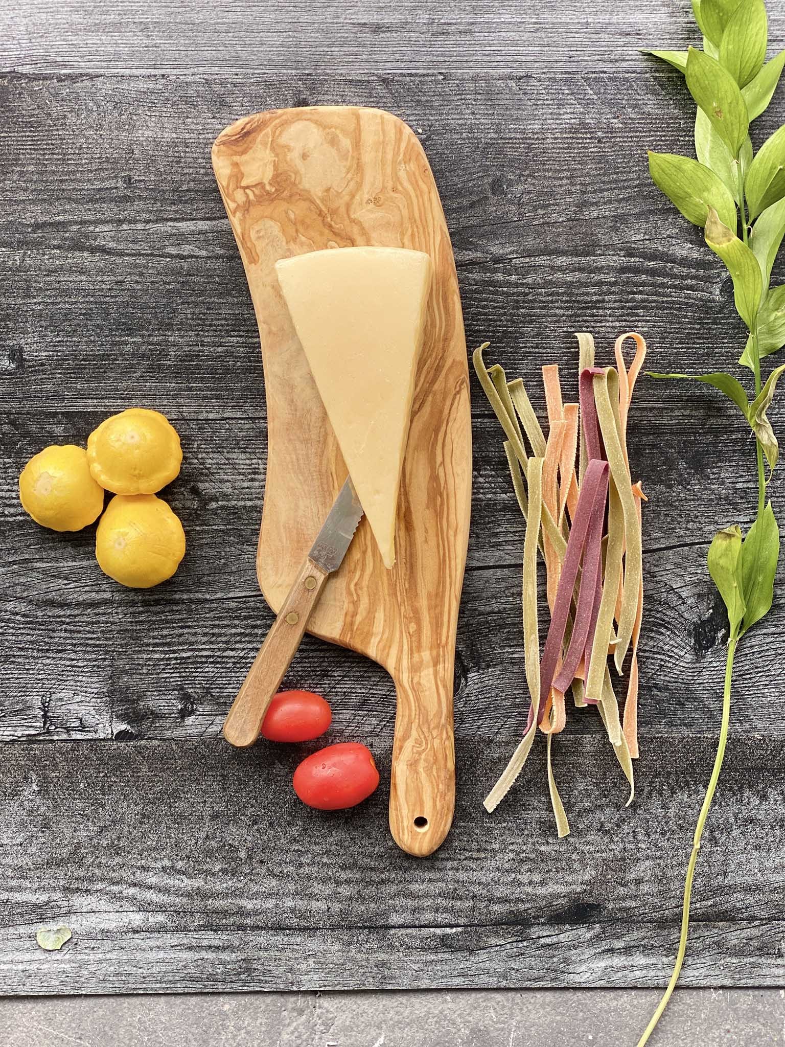 Olive Wood Triangular Cheese Board with Leather Strap - Scents & Feel
