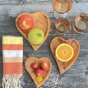 Olive Wood Set of 3 Heart Dishes