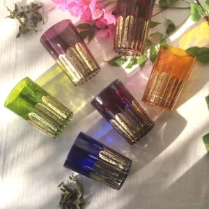 Set of 6 Tea Glasses Carved  Arcades Assorted Colors