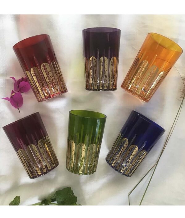 Set of 6 Tumbler Glasses Carved Crystal Colors - Scents & Feel