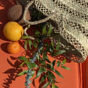 Straw Beach Basket Multi Band Lace