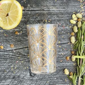 Set of 6 Moroccan Clear Tea Glasses Golden Fan