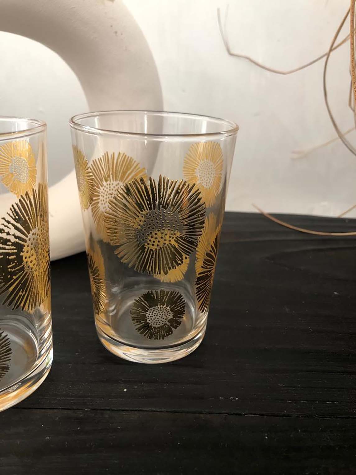 Set of 6 Tea Glasses Clear Sunflowers Gold | Scents & Feel