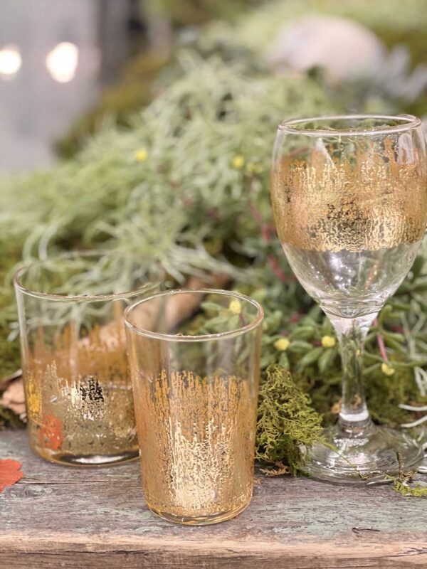 Set of 6 Wine Glasses Clear Gold Flame Design - Scents & Feel