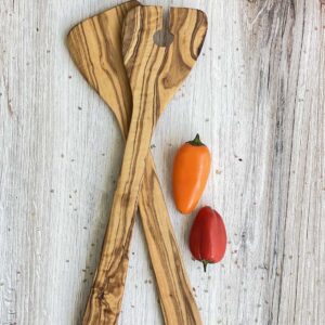 Olive Wood Modern Salad Spatula Set 11"