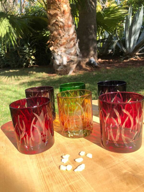 Set of 6 Tumbler Glasses Carved Crystal Colors - Scents & Feel