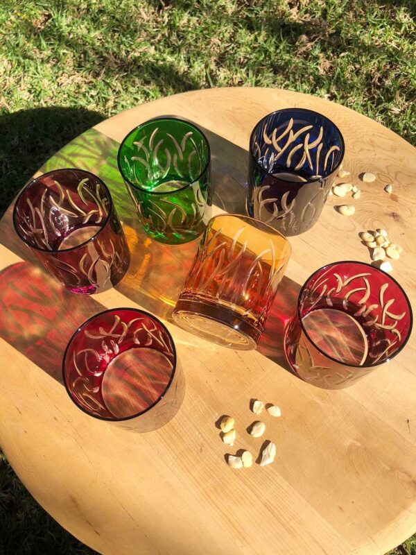 Set of 6 Drinking Glasses Carved Leaves | Scents & Feel