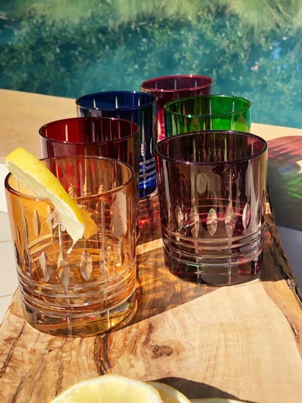 Set of 6 Drinking Color Glasses Carved Drops | Scents & Feel