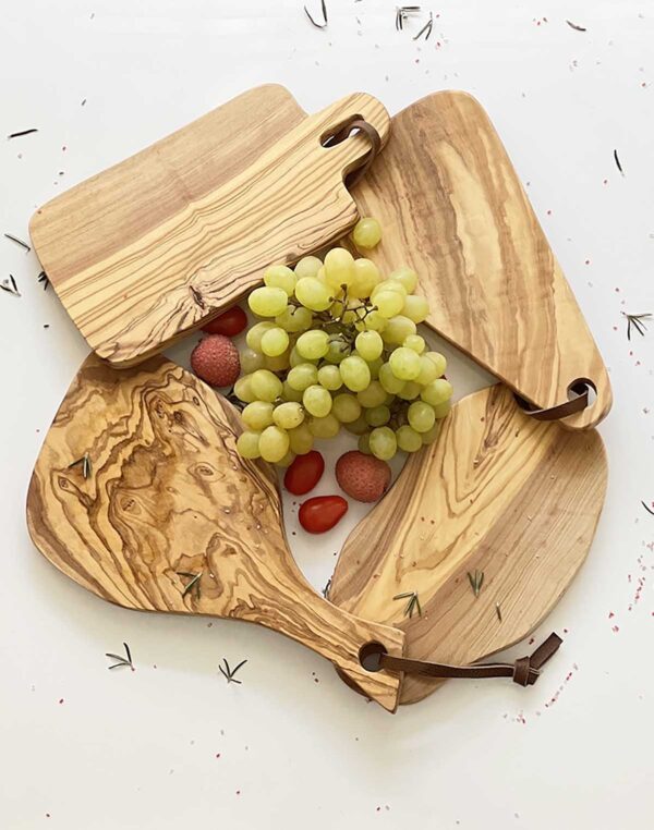 Olive Wood Triangular Cheese Board with Leather Strap - Scents & Feel