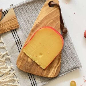 Olive Wood Triangular Cheese Board with Leather Strap