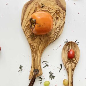 Olive Wood Paddle Cutting Board with Leather Strap
