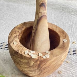Olive wood small pestle and mortar