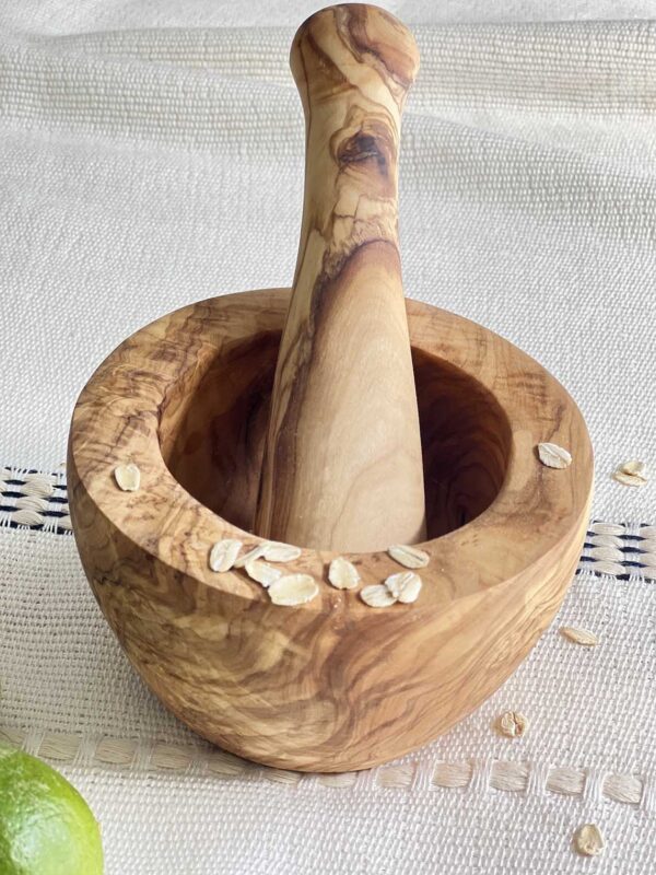 Olive wood small pestle and mortar