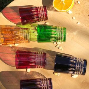 Set of 6 Colored Tea Glasses Carved Drop