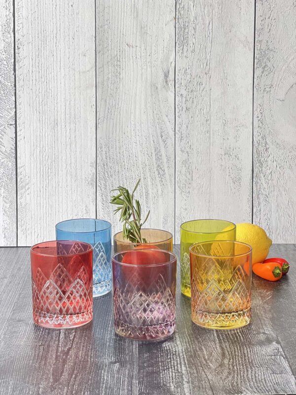 Set of 6 Tumbler Glasses Carved Crystal Colors - Scents & Feel